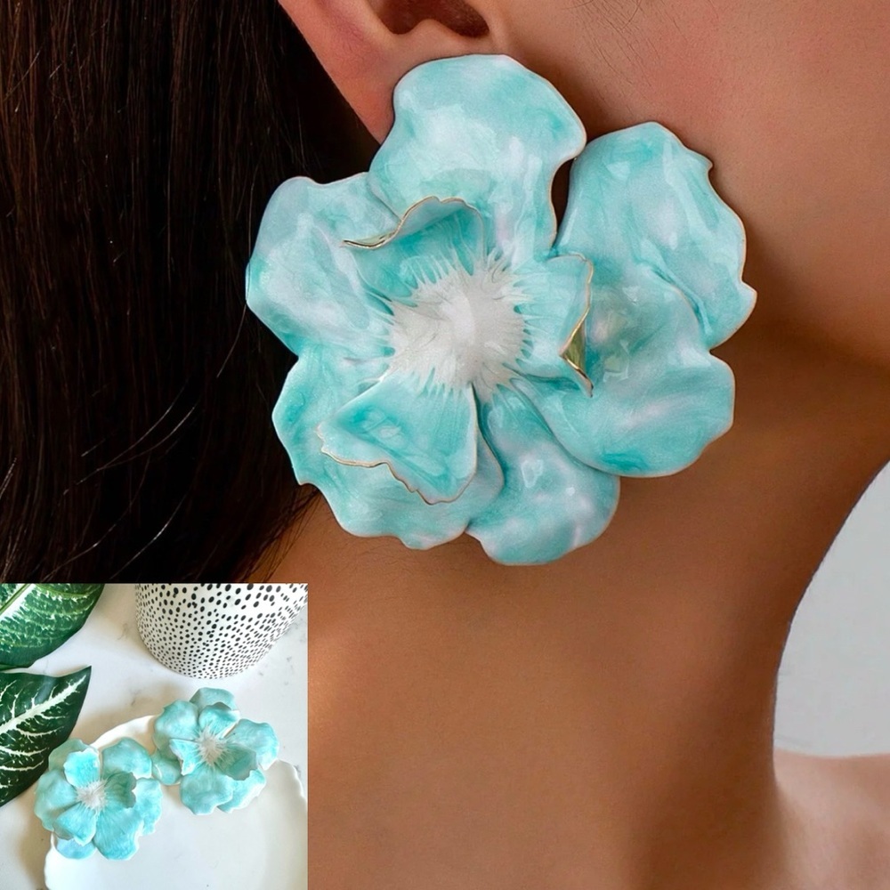 2/$30🌵 Light Blue Flower Earrings Zara Statement Jumbo Garden Jewelry NEW